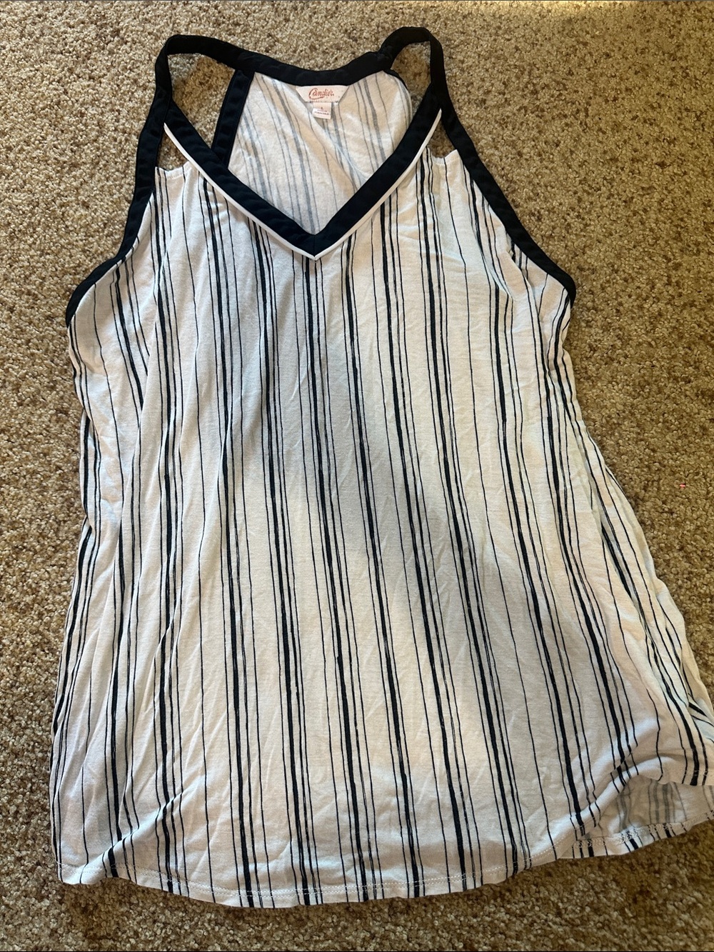 Candie's Black & White Striped V-Neck Tank